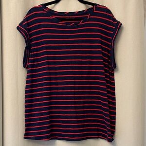 Lane Bryant Navy and Red Striped Short Sleeve Top